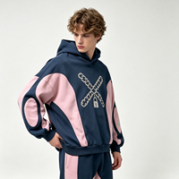 Sweat-shirt à capuche épais color block, effet délavé vintage, avec motif graphique 'Chain Lock', style streetwear pour homme