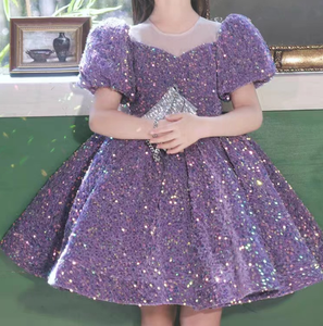 Vestito da principessa con maniche a sbuffo per <span class=keywords><strong>bambini</strong></span> giallo USA abito da principessa con paillettes stile bambina festa di compleanno - Product Image 6