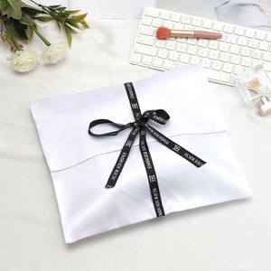 Custom Ribbon Printing Satin <b>Envelope</b> Lingerie T-shirt Storage Pouch <b>White</b> Luxury Satin Gift Cosmetic Hair Packing Dust Slik Bag - Product Image 1