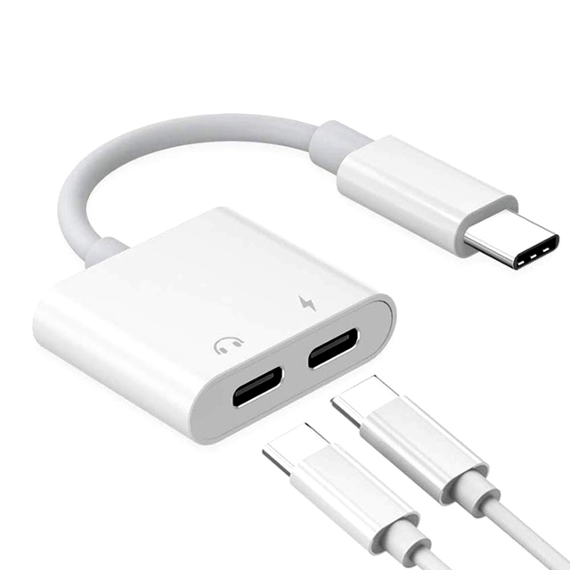 PD Fast Charge 3A Dual Headphone Jack 2 in 1 Splitter Type-C USB C Digital AUX Audio Adapter Cable Converter for iphone