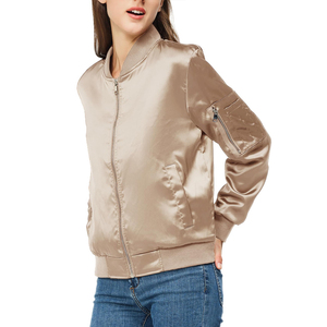 Winter Autumn Wear <b>Women</b> Baseball Satin <b>Jacket</b> Plus Size <b>Lightweight</b> Stylish Outerwear Stand Sheep Skin Lining Nylon - Product Image 3