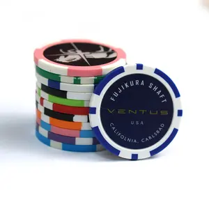 Vastgiften Fabriek Directe Verkoop Custom Logo Blanco Abs Poker Chips Jetton Met Blauwe Print Sticker