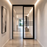 Puerta Corredera Plegable de Aluminio OEM de 42 mm, Puerta Interior de Vidrio Moderna que Ahorra Espacio para Baño, Cocina, Balcón, Habitación Pequeña