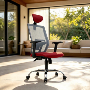 Modern Ergonomic Mesh <b>Office</b> <b>Chair</b> Red Seat Chrome Base Adjustable Armrest Built-In Headrest Swivel Manual Contemporary <b>Office</b> - Product Image 1