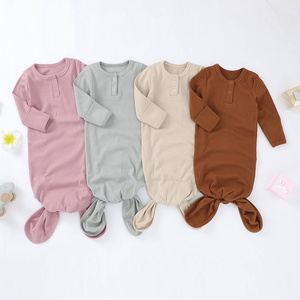 <strong>Newborn</strong> Baby Gift Set Ribbed Sleeping Knotted <strong>Dressing</strong> <strong>Gown</strong> Headband Hat Set - Product Image 5