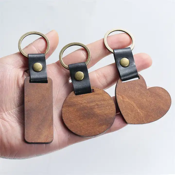 custom wood pu leather keychain for