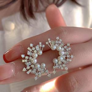 22536 Plateau vide en argent S925 pour accessoires de perles DIY, pour perles rondes de 9-15 mm, boucle d'oreille tendance pour boucles d'oreilles fines à clous, bijoux DIY - Product Image 1