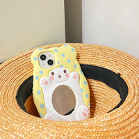 Coque de téléphone portable en silicone souple avec miroir en forme d'ours en peluche pour 11 12 13 14 15 Pro Max, antichoc à pois mignons