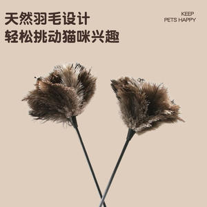Jouet pour chat en plumes d'autruche, plumes naturelles, résistant aux morsures, jouet pour chaton, divertissement pour animaux de compagnie, jouet à main pour chat - Product Image 2