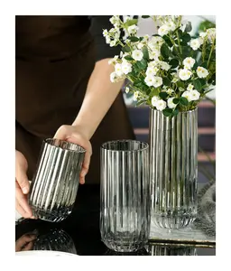 Customized Chinese Vintage Antique Modern Rustic Nordic Textured Table Decoration Crystal Flower Glass Cylinder Vases For Home