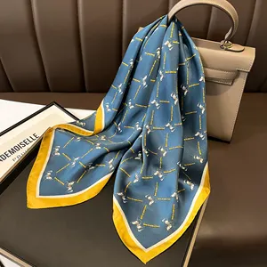 Nouveau style foulard de luxe en satin de soie motifs de treillis de diamants foulard carré pour les femmes