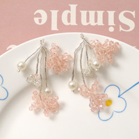 Doux 25*70mm rose perle de rocaille Long gland fait à la main multicouche nœud papillon fleur pendentif pour bricolage faisant des accessoires de bijoux