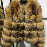 Chaqueta Corta de Invierno con Cuello Redondo de Piel Auténtica, Cierre Oculto, Piel de Mapache Natural, Abrigo Cálido para Mujer