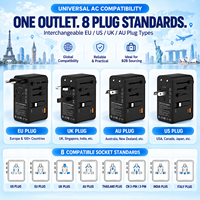Adaptor Perjalanan Universal GaN 100W dengan 3 Port Tipe C dan 1 Port USB, Kabel Tipe C Retraktil untuk AS, Inggris, dan Australia