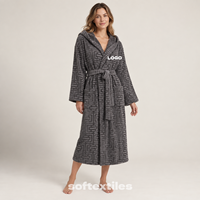 Peignoir en coton au design tendance, jacquard à poils coupés, col châle de luxe, à capuche, avec logo personnalisé pour femme