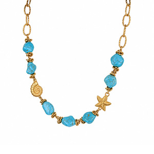 Collar de Cuentas de Turquesa Agrietada <span class=keywords><strong>Irregular</strong></span> Estilo Bohemio Vintage con Estrella de Mar y Concha, Joyería Impermeable de Acero Inoxidable para Vacaciones <span class=keywords><strong>en</strong></span> el Océano - Product Image 5