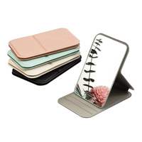 Nouvelle Arrivée Miroir de Maquillage Pliant Portable avec Logo Personnalisé en Cuir PU, Miroir de Table de Bureau sur Pied
