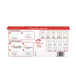 Kit de <span class=keywords><strong>test</strong></span> combiné 4-en-1 DVOT VIH/VHC/AgHBs/<span class=keywords><strong>Syphilis</strong></span> avec résultats en 15 minutes pour usage domestique/médical - Product Image 1