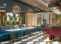Design d'intérieur de luxe pour hôtel, salon, restaurant, bar moderne, concept de restaurant, ensemble de meubles personnalisés pour café-restaurant