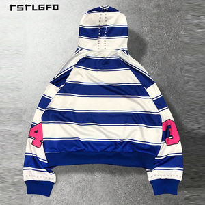 Sudadera con Capucha Azul Marino con Estampado Gráfico Grande Estilo Hiphop, Diseño Cuadrado Y2K - Product Image 3