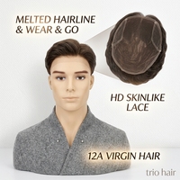 Vollständiges Spitzen-Toupet aus indischem Remy-Echthaar als Haarsystem für Männer, Perücke aus Echthaar ohne Klebstoff, vorgefertigt