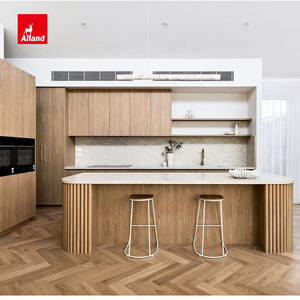 Portes d'armoires en placage de <span class=keywords><strong>bois</strong></span> texturé sur mesure, armoires de cuisine modernes en contreplaqué de chêne blanc massif avec îlot de cuisine ovale cannelé - Product Image 3