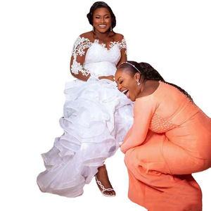 African Cross Border Bride Wedding Dress Plus Size Slim Fit Mermaid Train Sweetheart Neckline Ruffles Pure White - Product Image 4