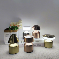Lámpara de Mesa LED Recargable de Metal Dorado, 3 Colores, Táctil, Regulable, Inalámbrica, para el Hogar y Restaurantes