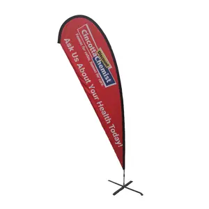 Premium Polyester Double Sided Teardrop Feather Shaped Beach Flags Banners For Trade Show