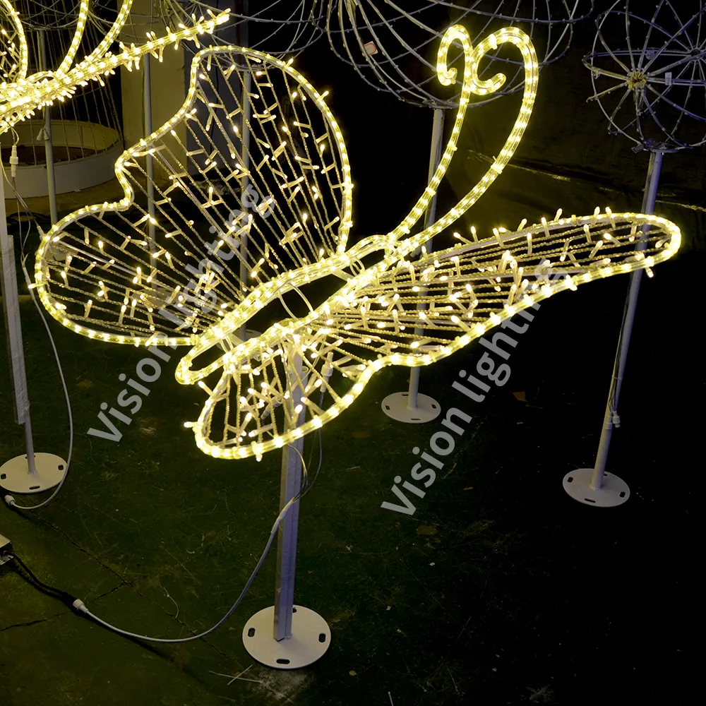 Personalizado al aire libre animal escultura motivo paisaje Navidad decorativo 3D LED mariposa motivo luces