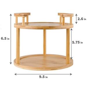 Bamboo and wood <b>rotating</b> <b>spice</b> <b>rack</b> storage unit, Lazy Susan 2-tier <b>rotating</b> <b>rack</b> cabinet - Product Image 4