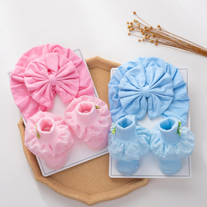 2Pcs/Set Solid Cotton Big Bow Hat <strong>Baby</strong> Kids Soft Comfortable <strong>Headband</strong> with Flower Head Wraps Toddler Accessories - Product Image 3