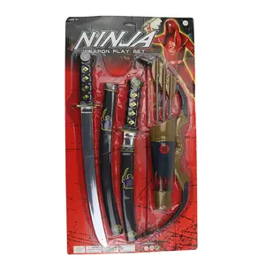 Juguete de armas ninja japonesas para niños, accesorios de plástico, 2 espadas samurái con traje de lazo para espectáculo de Halloween