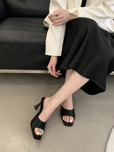 Sandalias de Tacón <span class=keywords><strong>Ancho</strong></span> de Seda de Alta Calidad para Mujer, Pantuflas Cómodas con Punta Cuadrada, Mules con Tacones Originales, Zapatos de Vestir para Fiesta de Verano, Color Marrón - Product Image 4