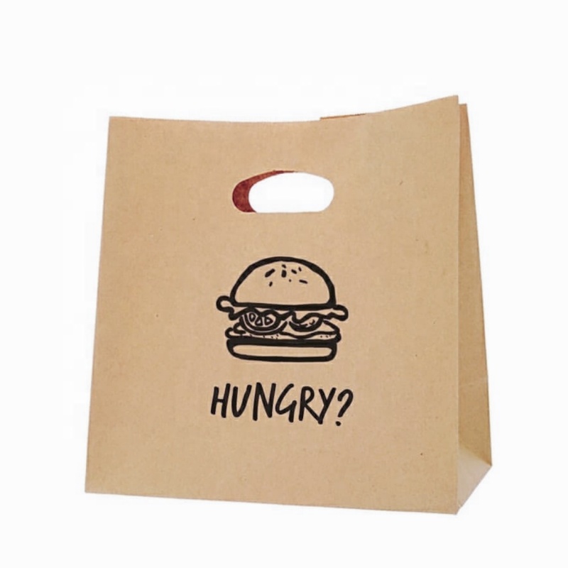 Recycled Brown Kraft Paper Take Away Paper Bag for Hamburger Chips Burger Pasta Paper Bag for Fast Food