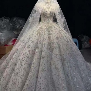Hz022 Opulent <b>Silver</b> White High Illusion Collar Full Body Baroque Swirl Beaded Cathedral Ball Gown <b>Wedding</b> <b>Dress</b> Jancember - Product Image 1