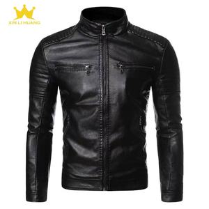 Blouson de moto en cuir PU fin pour <span class=keywords><strong>homme</strong></span>, col montant, rayé, double fermeture éclair, <span class=keywords><strong>grande</strong></span> <span class=keywords><strong>taille</strong></span>, décontracté, printemps-automne - Product Image 3