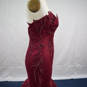 Jancember LSFL13 Sexy satén rojo perlas sirena espalda descubierta vestidos de fiesta de graduación - Product Image 3