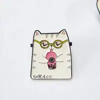Personalizado lindo boba pin suave esmalte recuerdo, té de burbujas leche KitTEA gato pin, personalizado esmalte duro insignia corazón Rosa pin lock