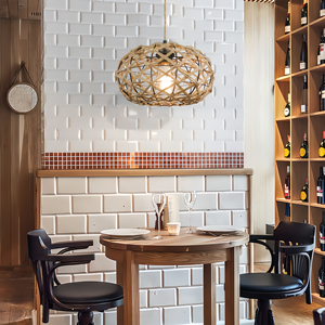 Lampe suspendue en rotin rétro transfrontalière, installation de projet, <span class=keywords><strong>hauteur</strong></span> réglable, LED à intensité variable, salon, chambre à coucher, chevet - Product Image 1