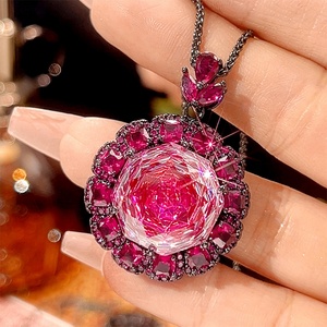 Parure de bijoux écologiques en cuivre anti-ternissement, zircon rose 18-16mm, motif nid d'oiseau, durable, de luxe, haut de gamme, avec pendentif et boucles d'oreilles - Product Image 5