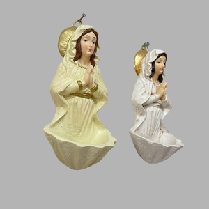 Porta Agua Bendita de Pared con Forma de Concha de Resina, Bicolor, con la Virgen María Orando, Accesorio Religioso Católico para Pared - Product Image 5