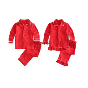 RTS NO MOQ <b>Christmas</b> Children Cotton Solid Color Sleepwear Winter Girl Kids Pajamas - Product Image 1