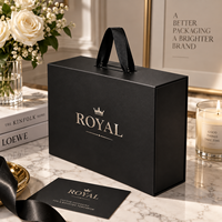 Boîte cadeau magnétique noire royale personnalisée avec logo et poignée en ruban, emballage rigide de luxe pour vêtements et chaussettes, faible MOQ