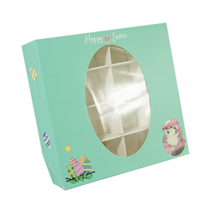 Boîte cadeau personnalisée en papier d'art gaufré bleu pour bonbons, biscuits et confiseries, avec fenêtre 16 trous, pour annonce de naissance et festival de Pâques - Product Image 5