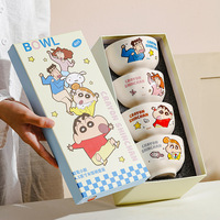 Crayon Shin-chan – Ensemble de 4 bols à riz en céramique, motif dessin animé mignon, en porcelaine sous glaçure, idéal comme cadeau