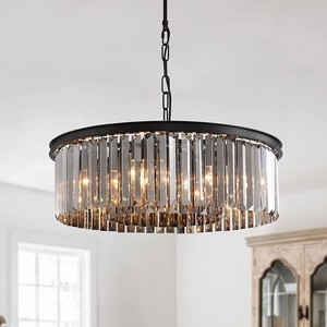 Modern Black <b>Crystal</b> Stainless Steel Chandelier E26 <b>LED</b> Pendant <b>Light</b> Remote Control Adjustable Height for Living Room <b>Ceiling</b> - Product Image 5