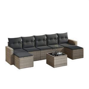 Conjunto de Sofás de Jardín de Mimbre Gris Oscuro, 6 Plazas, Muebles de Mimbre Contemporáneos para Exteriores - Product Image 1