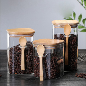 Pot à épices avec couvercle en bois et cuillère, récipient en verre hermétique pour le stockage des assaisonnements solides - Product Image 1