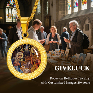 GIVELUCK 여성의 종교 가톨릭 성탄 예수 매력 펜던트 그리스 키 패턴 304 스테인레스 스틸 18K 골드 도금 - Product Image 5